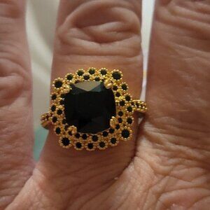 Bomb Party Estate Bliss Ring Womens Gold Black Onyx Size 7 New RG89523 Statement